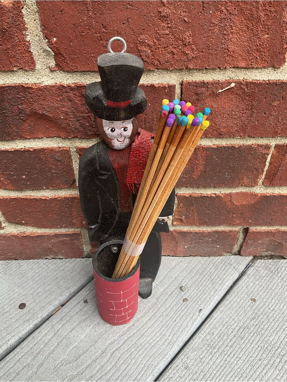 Vintage Folk Art Wooden Chimney Sweep Man Match/Incense Holder/Wall Decor